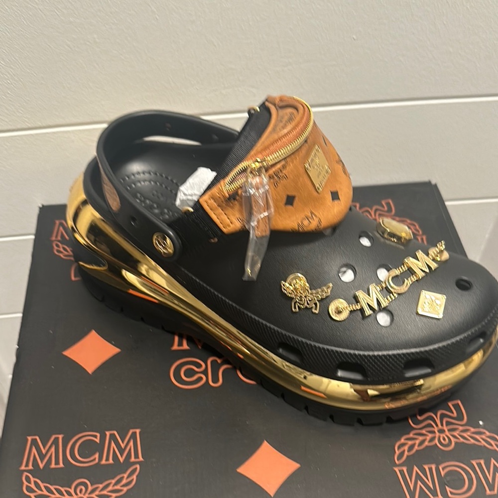 MCM Black and Gold Designer Footwear